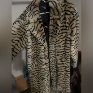 Tiger faux fur longline coat